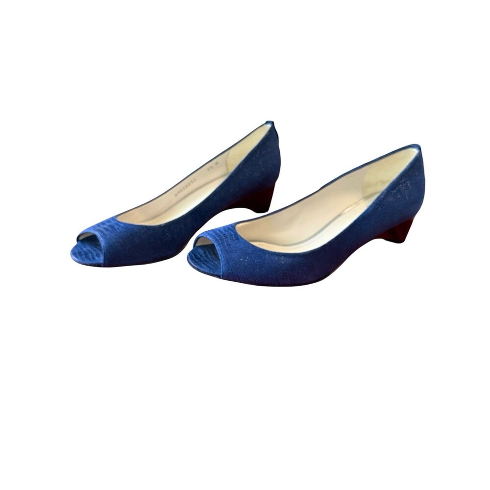 Stuart Weitzman Blue Lizard Embossed Peep Toe Pumps Heels Size 9.5 M Spain - Picture 3 of 8